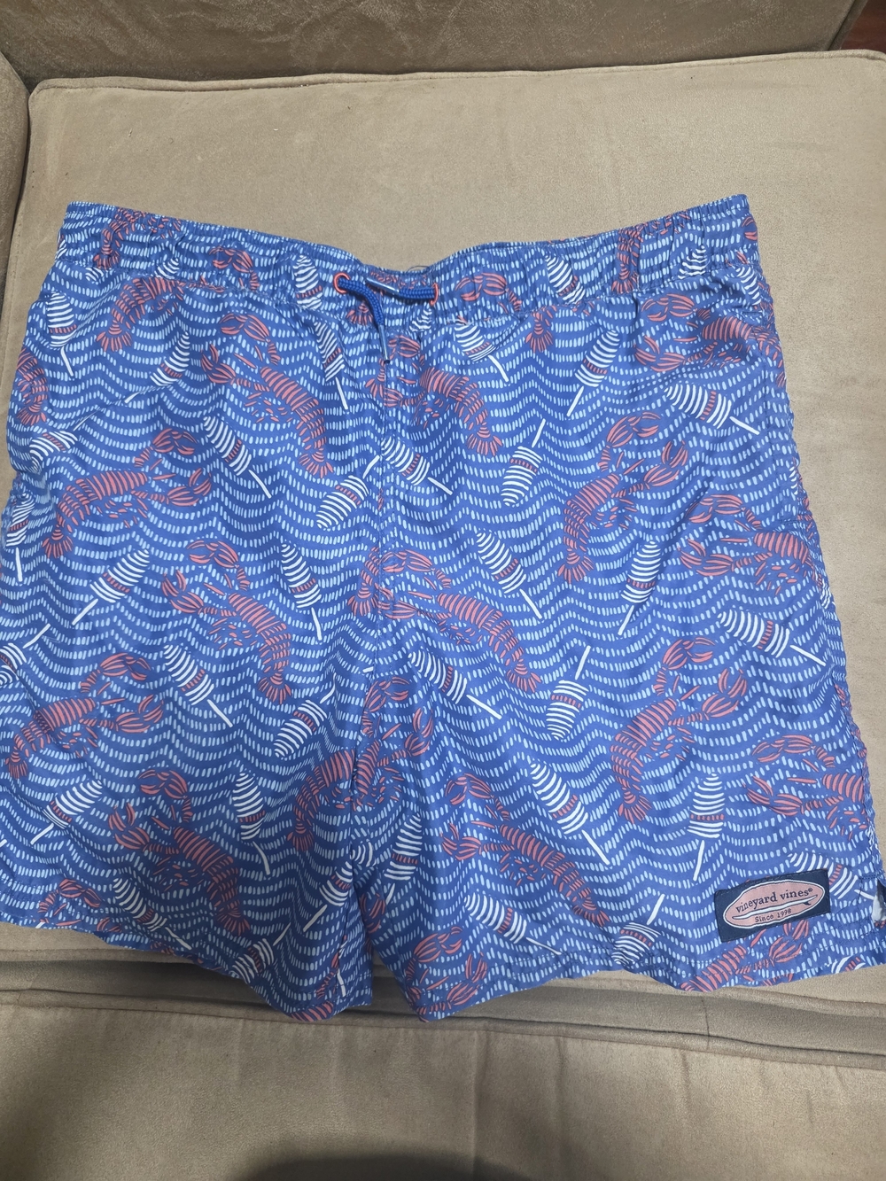 Vineyard Vines Blue Swim Trunks with Red Lobster Print (Kids)